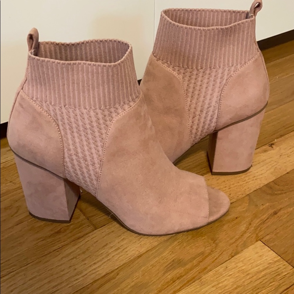 Blush pink open toe ankle booties